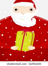 Santa Claus with Green Gift Box. Vector illustration for retro Christmas cards design.