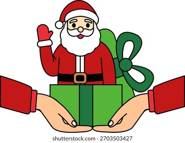 Un Papá Noel en un regalo verde