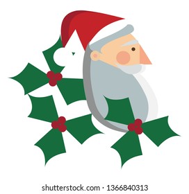 Santa Claus with green wreath vector or color illustration