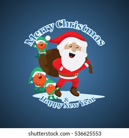 Santa Claus Greeting Card - Isolated On Blue Background, Vector Illustration, Graphic Design. Concept For Web, Websites and Print Material. Template For Social Media Network, Newsletter And Ads