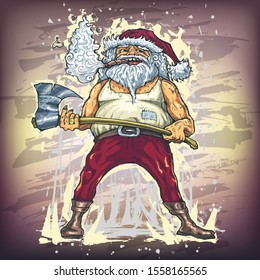 Santa Claus greeting card for Merry Christmas and Happy New Year holidays, hand drawn vector illustration with Santa