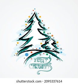 Santa Claus Greeting Card, Xmas Tree and Notebook Page. Merry Christmas and Happy New Year. Holiday banner, Greeting Card, Xmas background