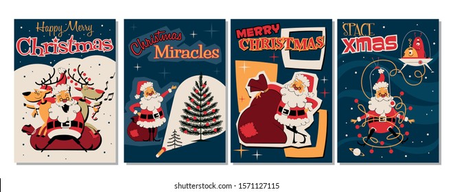 Santa Claus Greeting Cards, Merry Christmas Postcards and Funny Illustrations, Christmas Trees, Decorations, Reindeers