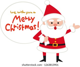 Santa Claus and greeting text.Santa back.Flat design,Vector illustration,Cute Cartoon character.