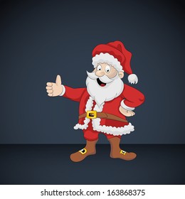 Santa Claus greeting with thumb up on dark card vector illustration  