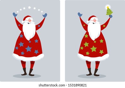 Santa Claus is greeting you and wishing you Merry Christmas. Vector illustration.