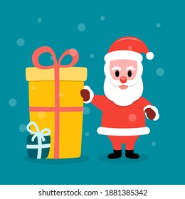 Santa Claus greets standing near gift boxes vector illustration