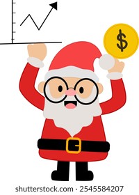santa claus with growing graphic and coins illustration