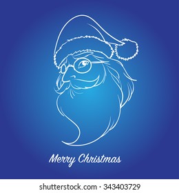 Santa Claus hand draw white on blue background vector illustration for Merry Christmas festival holiday.