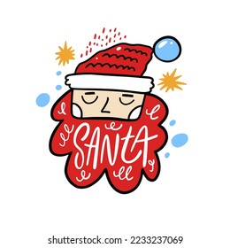 Santa Claus hand drawn face character. Cartoon style holiday art vector illustration.