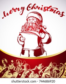 Santa Claus hand drawn vector illustration realistic sketch.