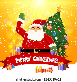 Santa Claus with hand up on Christmas background