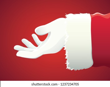 santa claus hand presenting your christmas text or product over red background with copy space vector illustration eps10