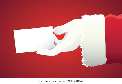 santa claus hand presenting your christmas text or product over red background with copy space vector illustration eps10 
