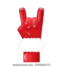 Santa Claus hand rock n roll gesture icon vector illustration isolated on white background. red Christmas Rock concert and party poster, banner, card design template. Cool Santa icon isolated