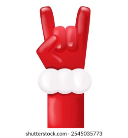 Santa Claus hand rock n roll gesture icon vector illustration isolated on white background. red Christmas Rock concert and party poster, banner, card design template. Cool Santa icon isolated