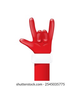 Santa Claus hand rock n roll gesture icon vector illustration isolated on white background. red Christmas Rock concert and party poster, banner, card design template. Cool Santa icon isolated