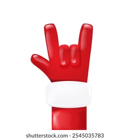 Santa Claus hand rock n roll gesture icon vector illustration isolated on white background. red Christmas Rock concert and party poster, banner, card design template. Cool Santa icon isolated