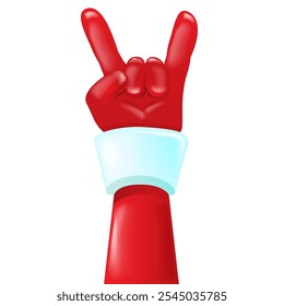 Santa Claus hand rock n roll gesture icon vector illustration isolated on white background. red Christmas Rock concert and party poster, banner, card design template. Cool Santa icon isolated