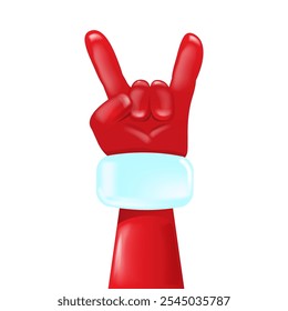 Santa Claus hand rock n roll gesture icon vector illustration isolated on white background. red Christmas Rock concert and party poster, banner, card design template. Cool Santa icon isolated