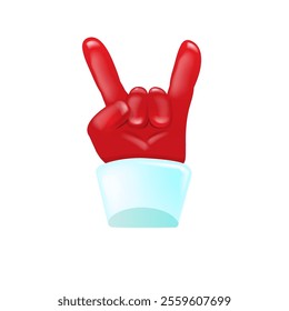 Santa Claus hand rock n roll hand icon isolated on white background. red Christmas Rock concert and party poster, banner, card design template. Funky Santa icon isolated