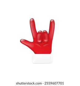 Santa Claus hand rock n roll hand icon isolated on white background. red Christmas Rock concert and party poster, banner, card design template. Funky Santa icon isolated