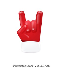 Santa Claus hand rock n roll hand icon isolated on white background. red Christmas Rock concert and party poster, banner, card design template. Funky Santa icon isolated