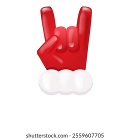 Santa Claus hand rock n roll hand icon isolated on white background. red Christmas Rock concert and party poster, banner, card design template. Funky Santa icon isolated