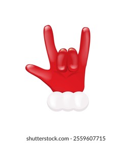 Santa Claus hand rock n roll hand icon isolated on white background. red Christmas Rock concert and party poster, banner, card design template. Funky Santa icon isolated