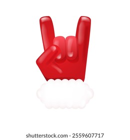 Santa Claus hand rock n roll hand icon isolated on white background. red Christmas Rock concert and party poster, banner, card design template. Funky Santa icon isolated