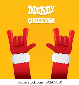 Santa Claus hand rock n roll icon vector illustration. Christmas Rock concert poster design template or greeting card