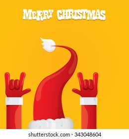 Santa Claus Hand Rock N Roll Icon Vector Illustration. Christmas Rock Concert Poster Design Template Or Greeting Card