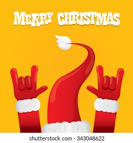 Santa Claus Hand Rock N Roll Icon Vector Illustration. Christmas Rock Concert Poster Design Template Or Greeting Card