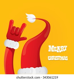 Santa Claus hand rock n roll icon vector illustration. Christmas Rock concert poster design template or greeting card