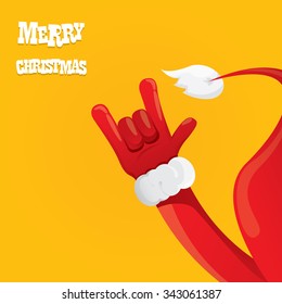 Santa Claus hand rock n roll icon vector illustration. Christmas Rock concert poster design template or greeting card