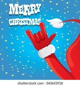 Santa Claus hand rock n roll icon vector illustration. Christmas Rock n roll concert poster design template or greeting card