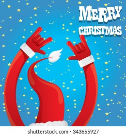 Santa Claus hand rock n roll icon vector illustration. Christmas Rock n roll concert poster design template or greeting card