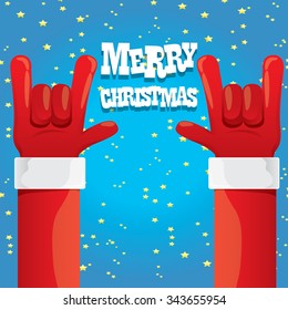 Santa Claus hand rock n roll icon vector illustration. Christmas Rock n roll concert poster design template or greeting card