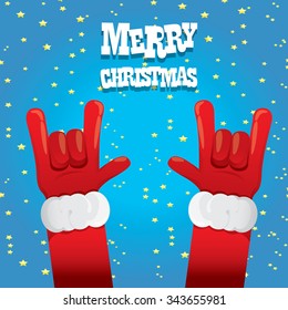 Santa Claus hand rock n roll icon vector illustration. Christmas Rock n roll concert poster design template or greeting card