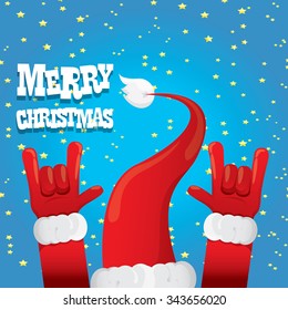 Santa Claus hand rock n roll icon vector illustration. Christmas Rock n roll concert poster design template or greeting card