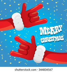 Santa Claus hand rock n roll icon vector illustration. Christmas Rock n roll concert poster design template or greeting card