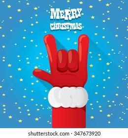 Santa Claus hand rock n roll gesture icon vector illustration. Christmas Rock n roll concert poster design template or greeting card. Rockstar concept