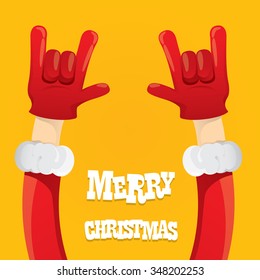 Santa Claus hand rock n roll gesture icon vector illustration. Christmas Rock n roll concert poster design template or greeting card. Rockstar concept