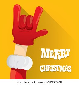 Santa Claus hand rock n roll gesture icon vector illustration. Christmas Rock n roll concert poster design template or greeting card. Rockstar concept