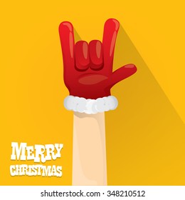 Santa Claus hand rock n roll gesture icon vector illustration. Christmas Rock n roll concert poster design template or greeting card. Rockstar concept