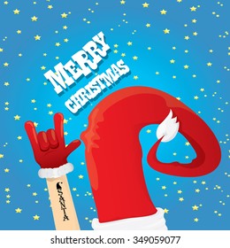 Santa Claus hand rock n roll gesture icon vector illustration. Christmas Rock n roll concert poster design template or greeting card. Rockstar concept