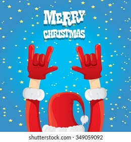 Santa Claus hand rock n roll gesture icon vector illustration. Christmas Rock n roll concert poster design template or greeting card. Rockstar concept