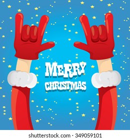 Santa Claus hand rock n roll gesture icon vector illustration. Christmas Rock n roll concert poster design template or greeting card. Rockstar concept