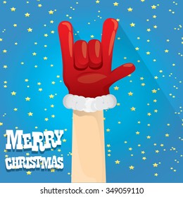 Santa Claus hand rock n roll gesture icon vector illustration. Christmas Rock n roll concert poster design template or greeting card. Rockstar concept