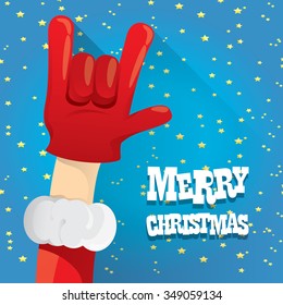 Santa Claus hand rock n roll gesture icon vector illustration. Christmas Rock n roll concert poster design template or greeting card. Rockstar concept